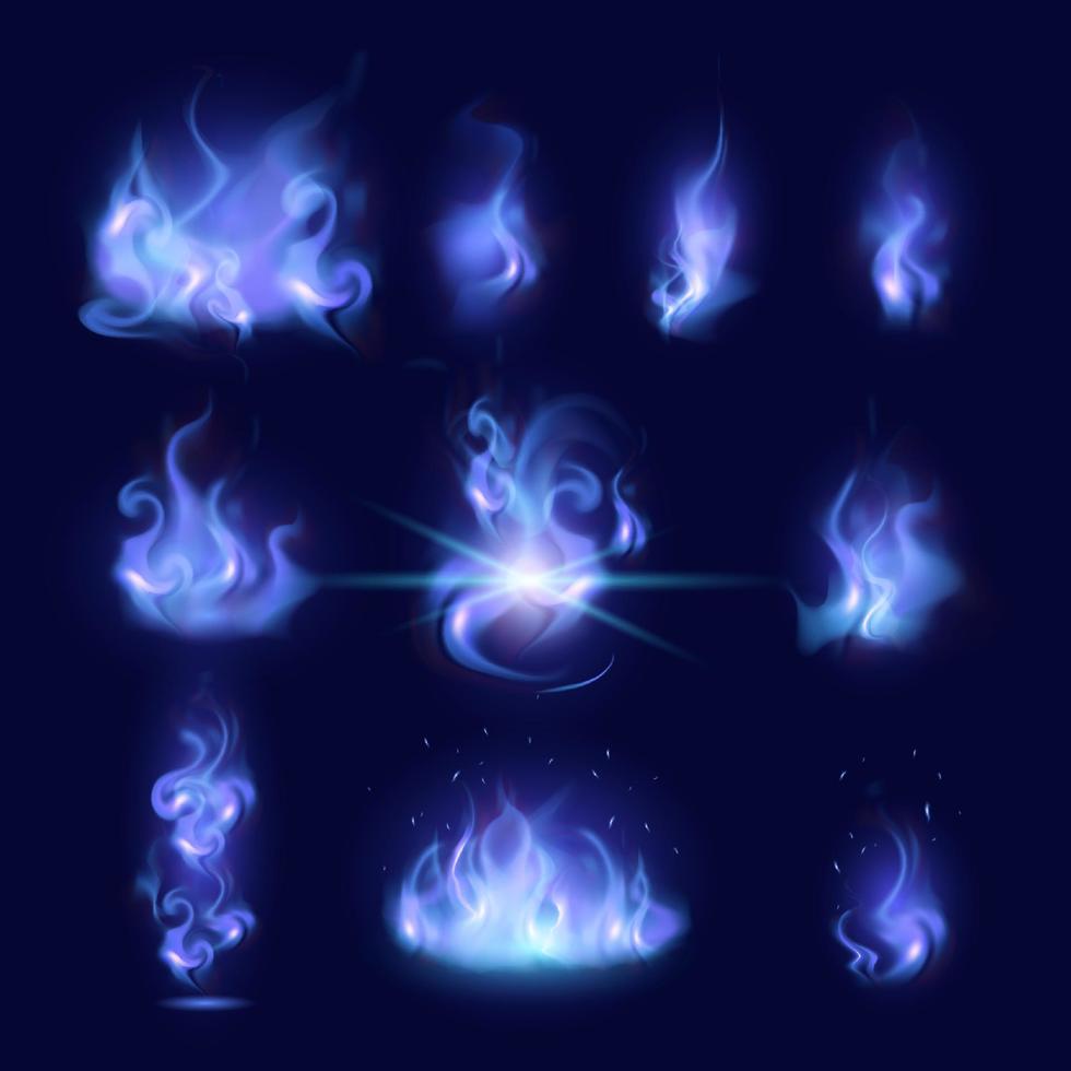 fogo misterioso. coleção de chamas mágicas vetor