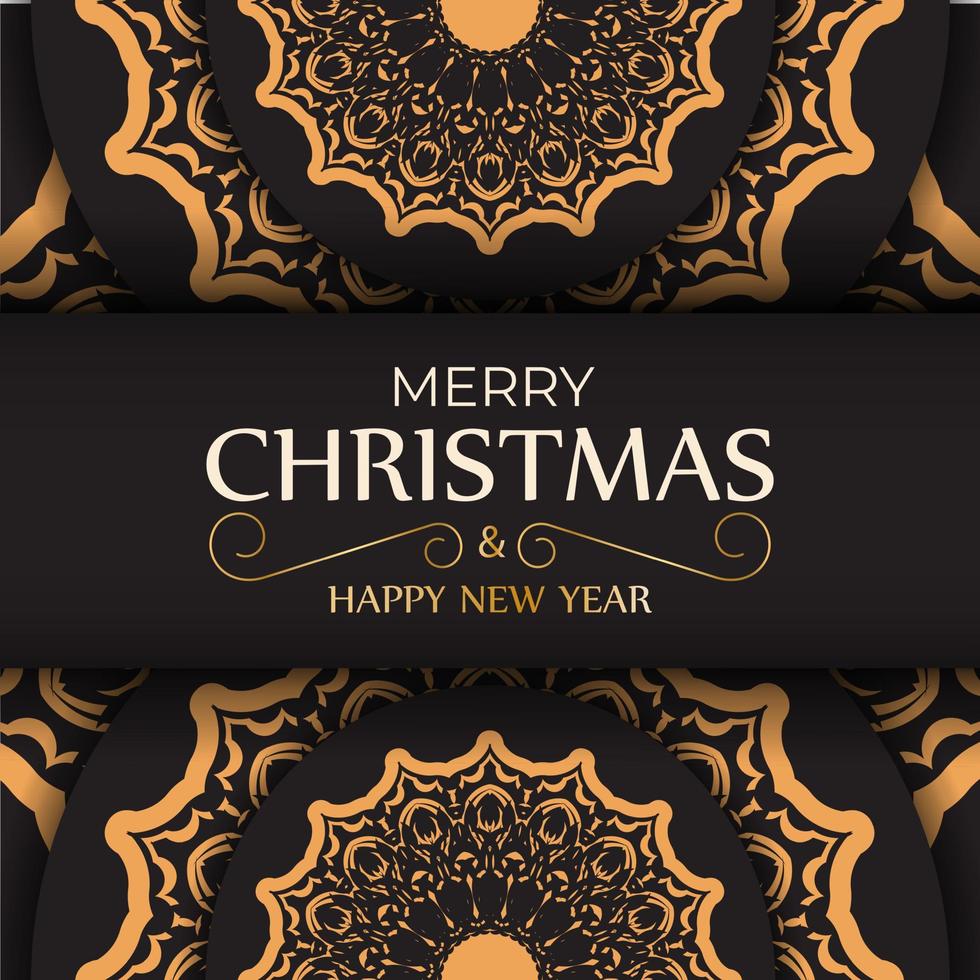 cartão feliz natal e feliz ano novo na cor preta com padrão de inverno. vetor