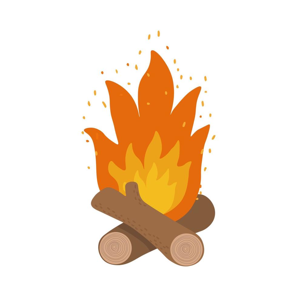 ilustração dos desenhos animados de queima de fogueira com madeira isolada no fundo branco. vetor