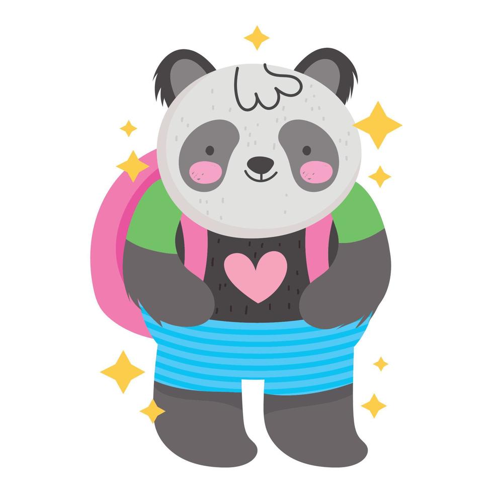 volta para a escola, panda bonito com desenho de mochila vetor