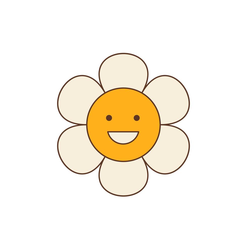 flor de margarida feliz groovy. ilustração vetorial colorida em estilo vintage. elemento ou ícone de design retrô dos anos 70 60 vetor