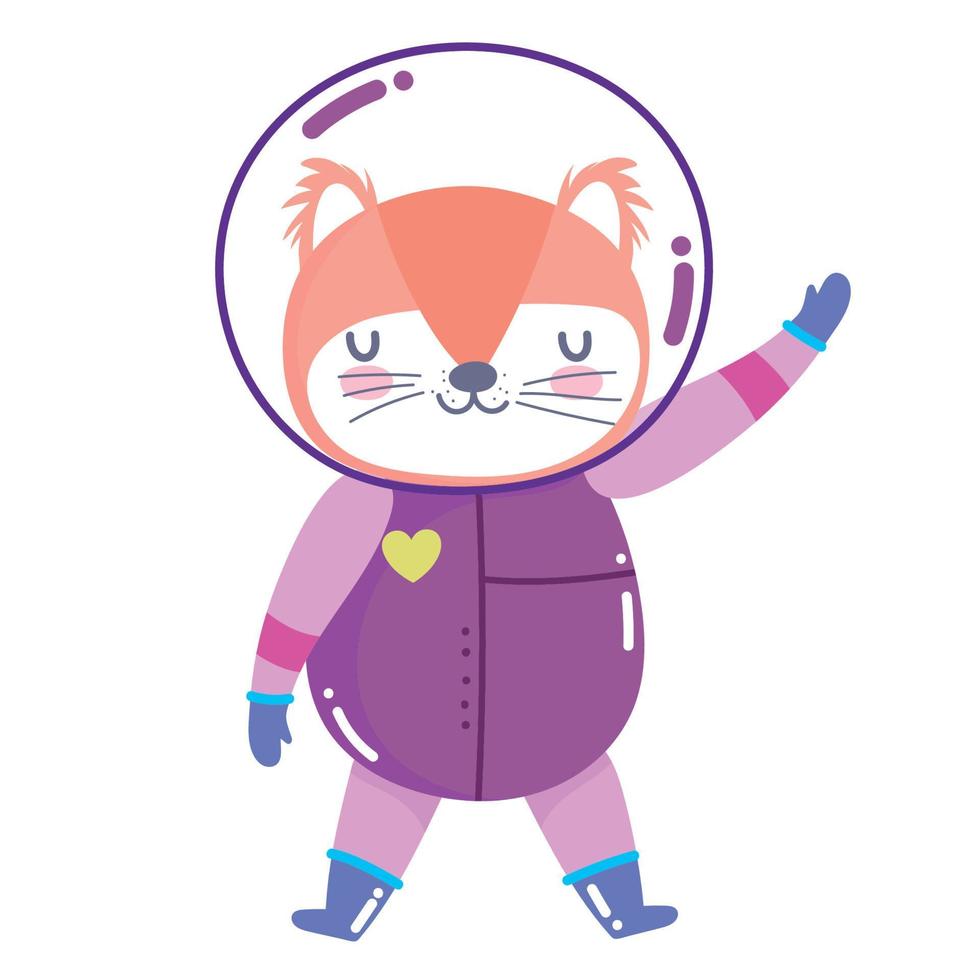raposa fofa com traje de astronauta aventura espacial galáxia cartoon vetor