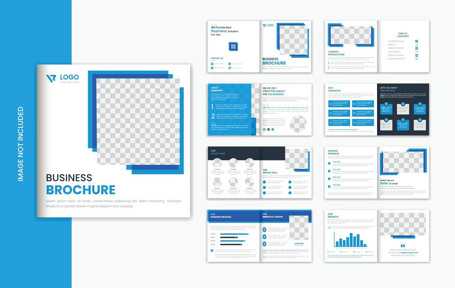 modelo de design de folheto corporativo de 16 páginas quadrado azul, vetor de layout de folheto de negócios quadrado