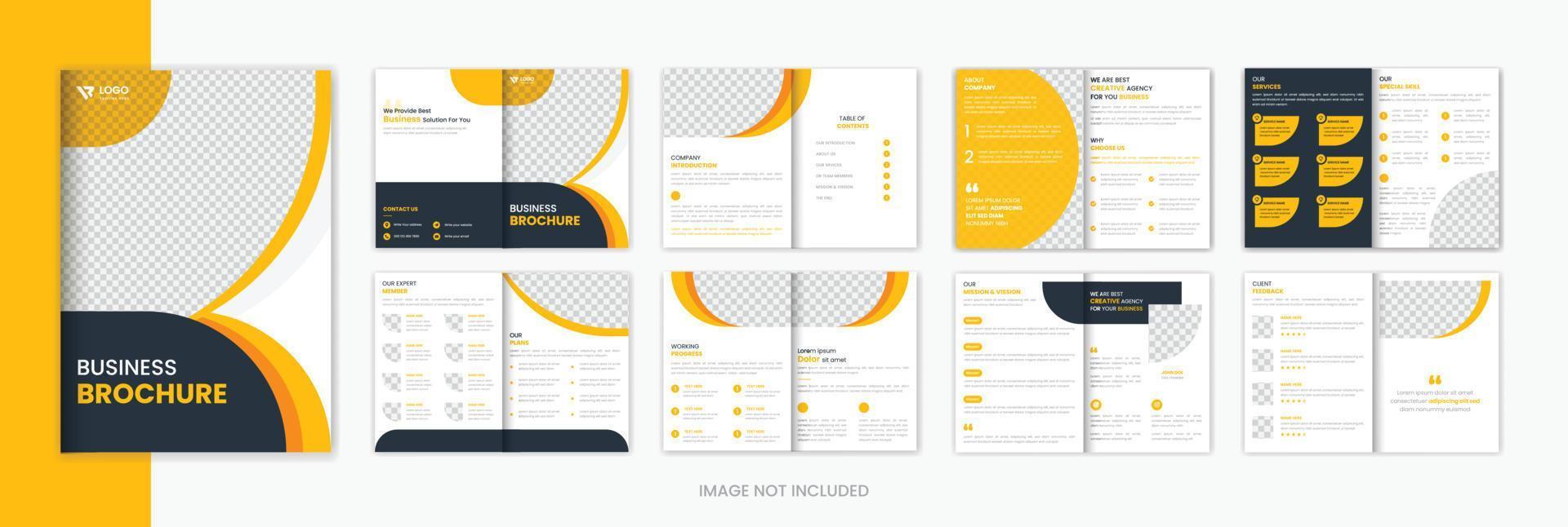 modelo de design de brochura corporativa amarela de 16 páginas, catálogo de vetores de brochura de negócios