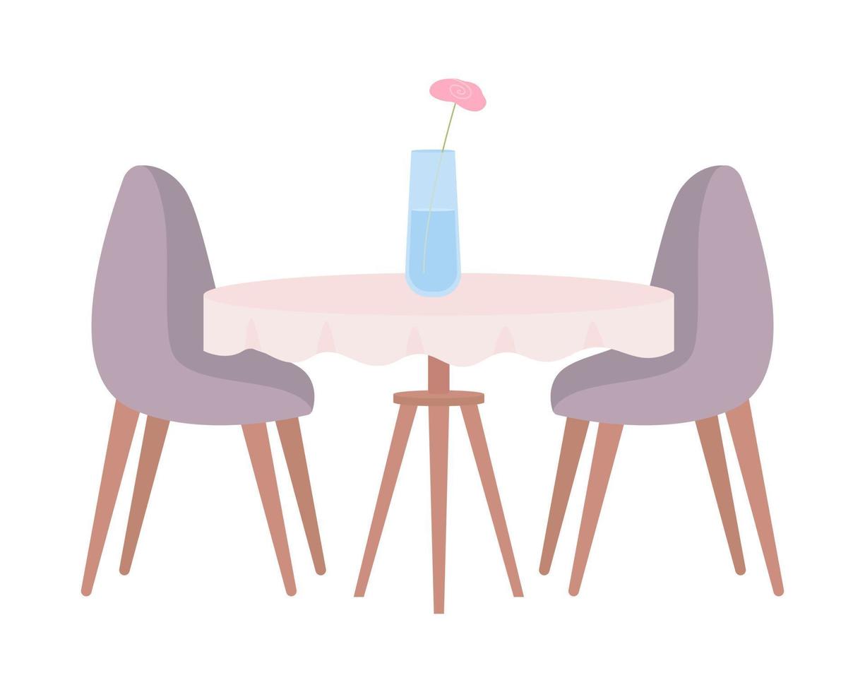 mesa de restaurante e cadeiras objeto de vetor de cor semi plana. elemento editável. item de tamanho completo em branco. móveis confortáveis ilustração de estilo de desenho animado simples para web design gráfico e animação