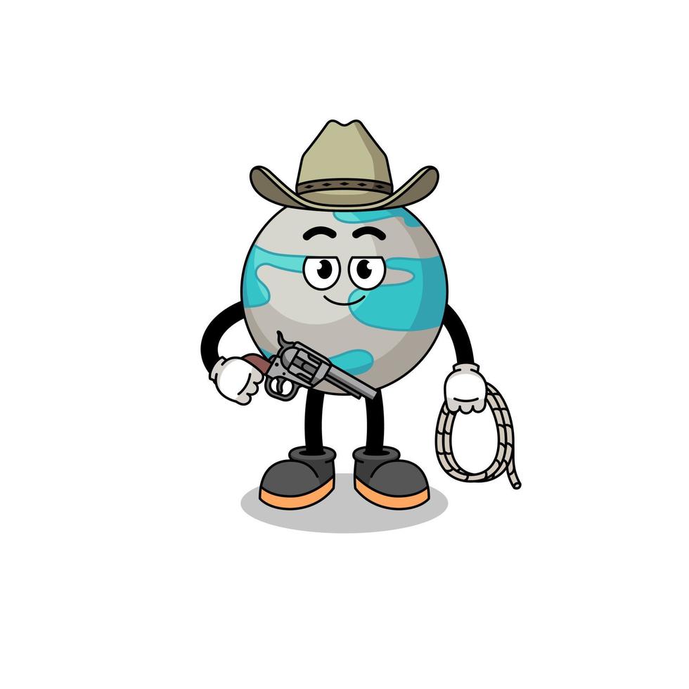personagem mascote do planeta como um cowboy vetor