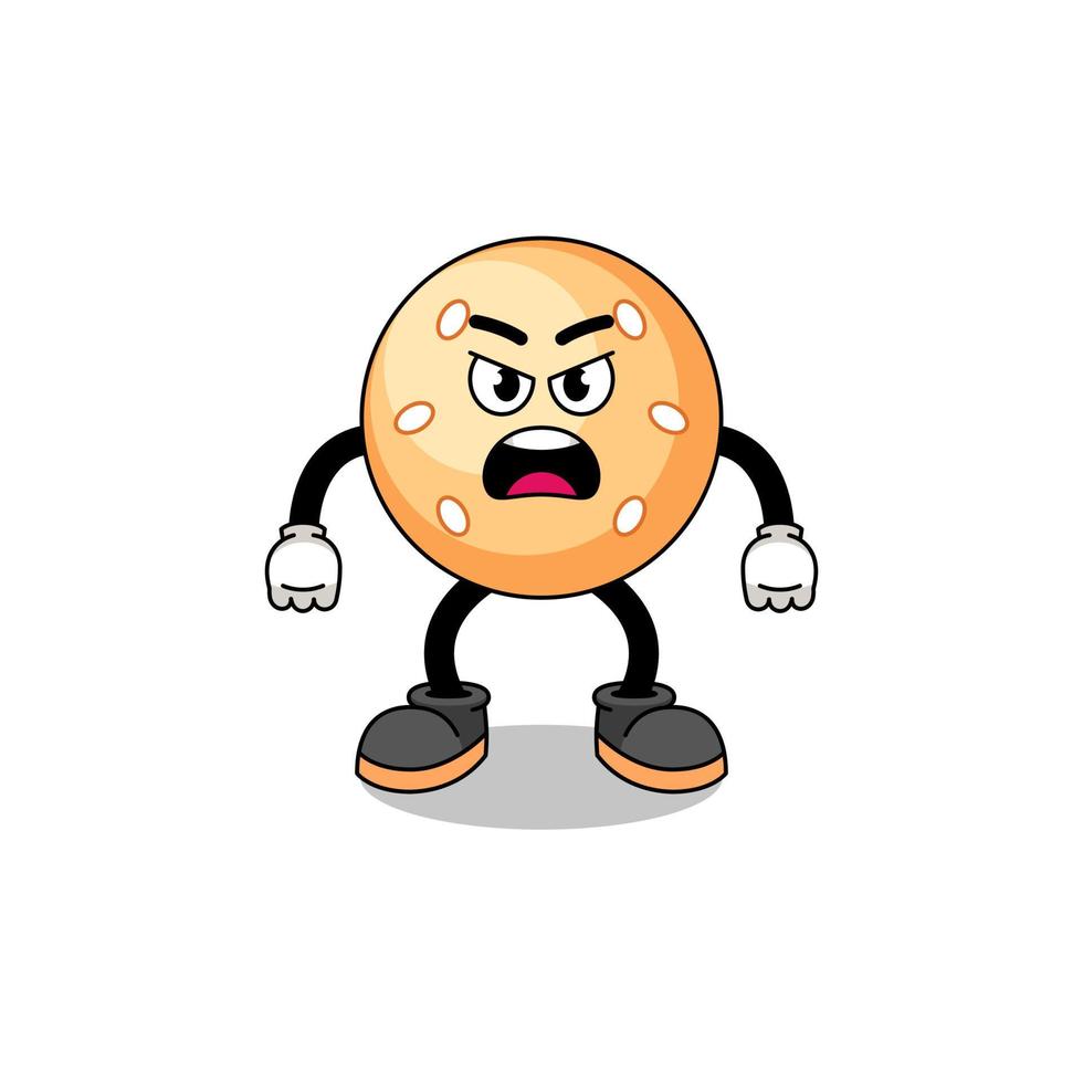 ilustração de desenhos animados de bola de gergelim com expressão de raiva vetor
