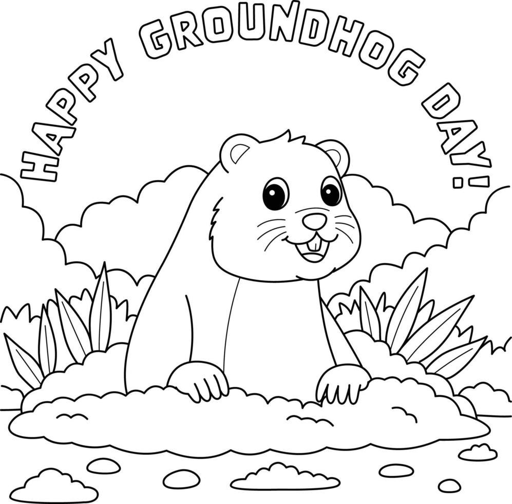 feliz dia da marmota para colorir para crianças vetor