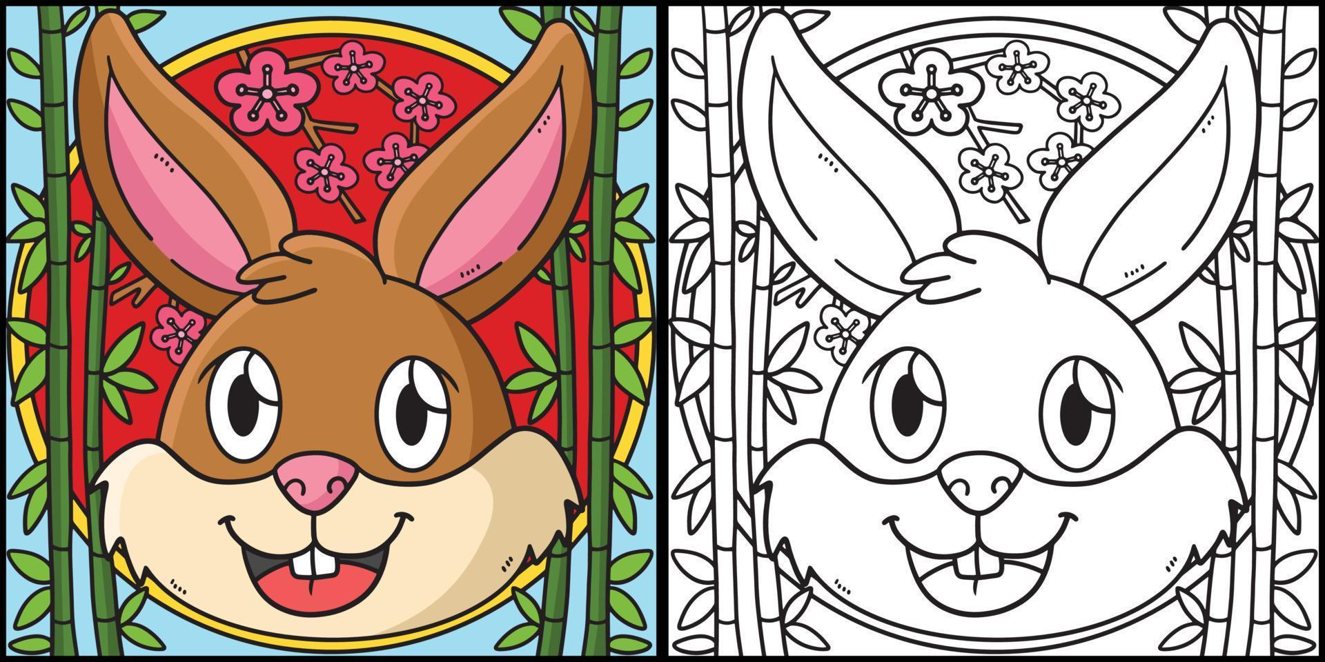 cabeça de coelho para colorir ilustração colorida vetor