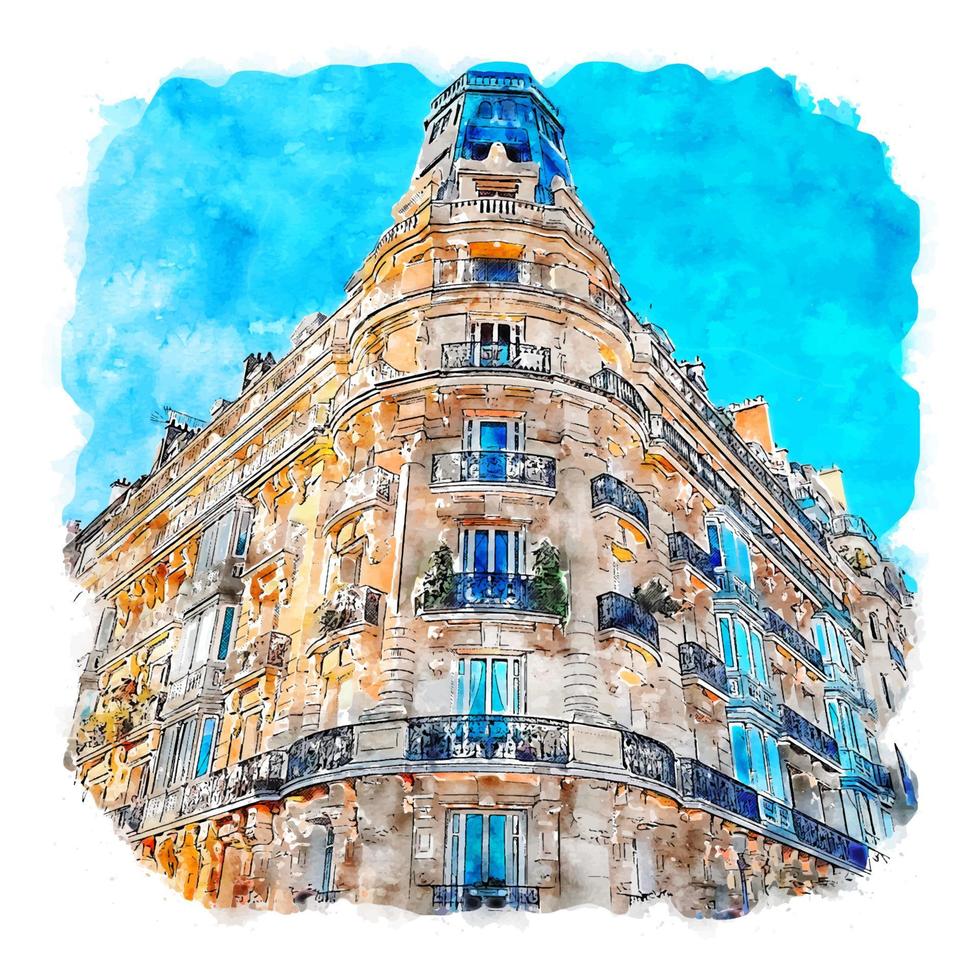 paris frança esboço aquarela ilustração desenhada à mão vetor