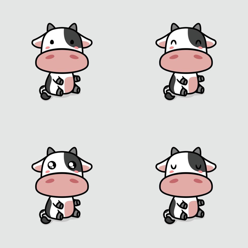 ilustração vetorial de adesivo emoji de vaca kawaii vetor