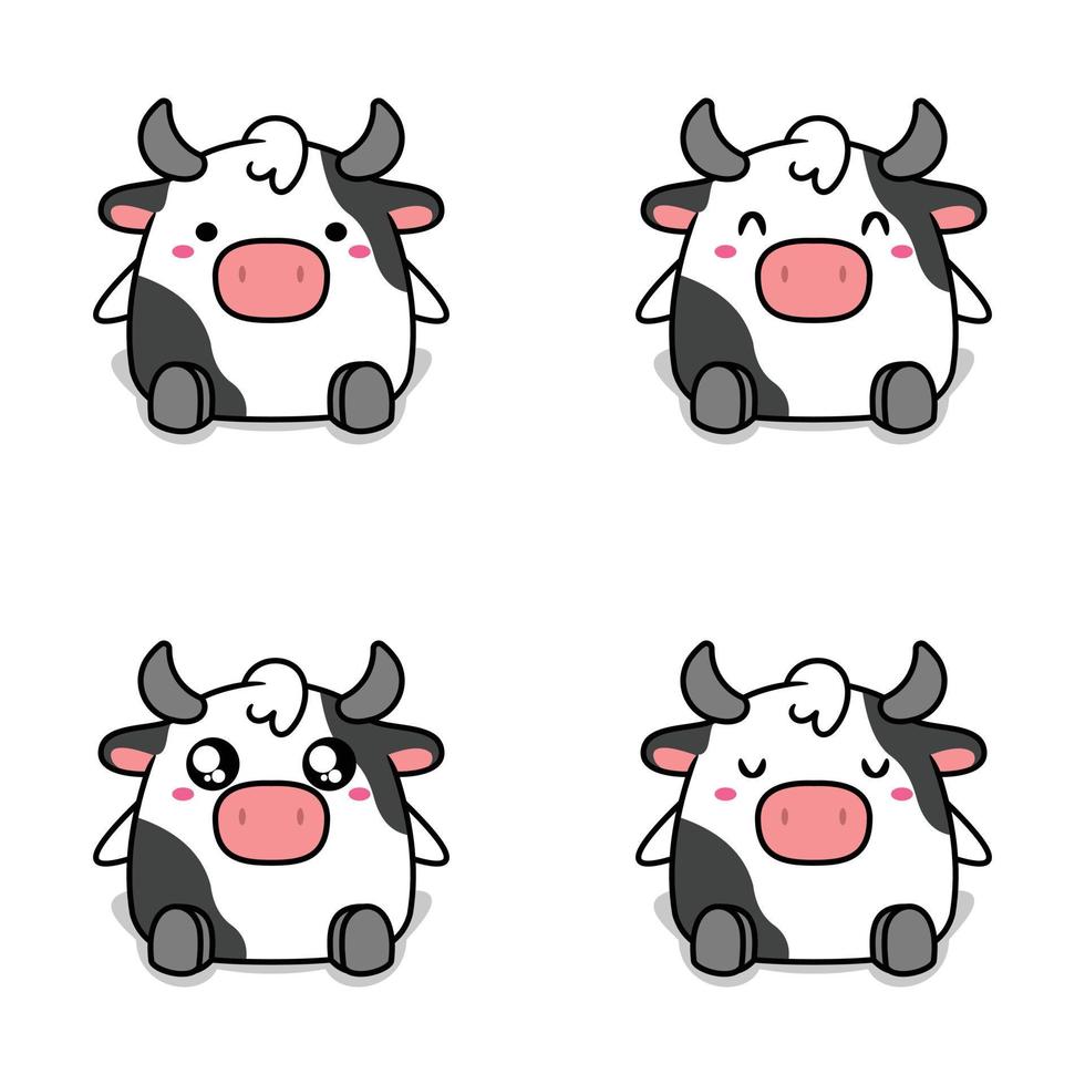 ilustração vetorial de adesivo emoji de vaca kawaii vetor