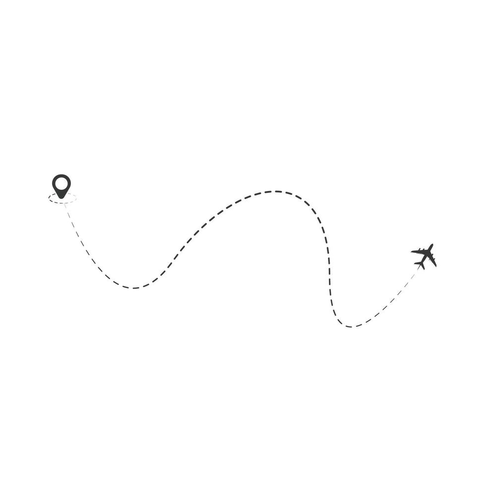 conjunto de rota de avião de linha tracejada com design plano de ícone de localização vetor