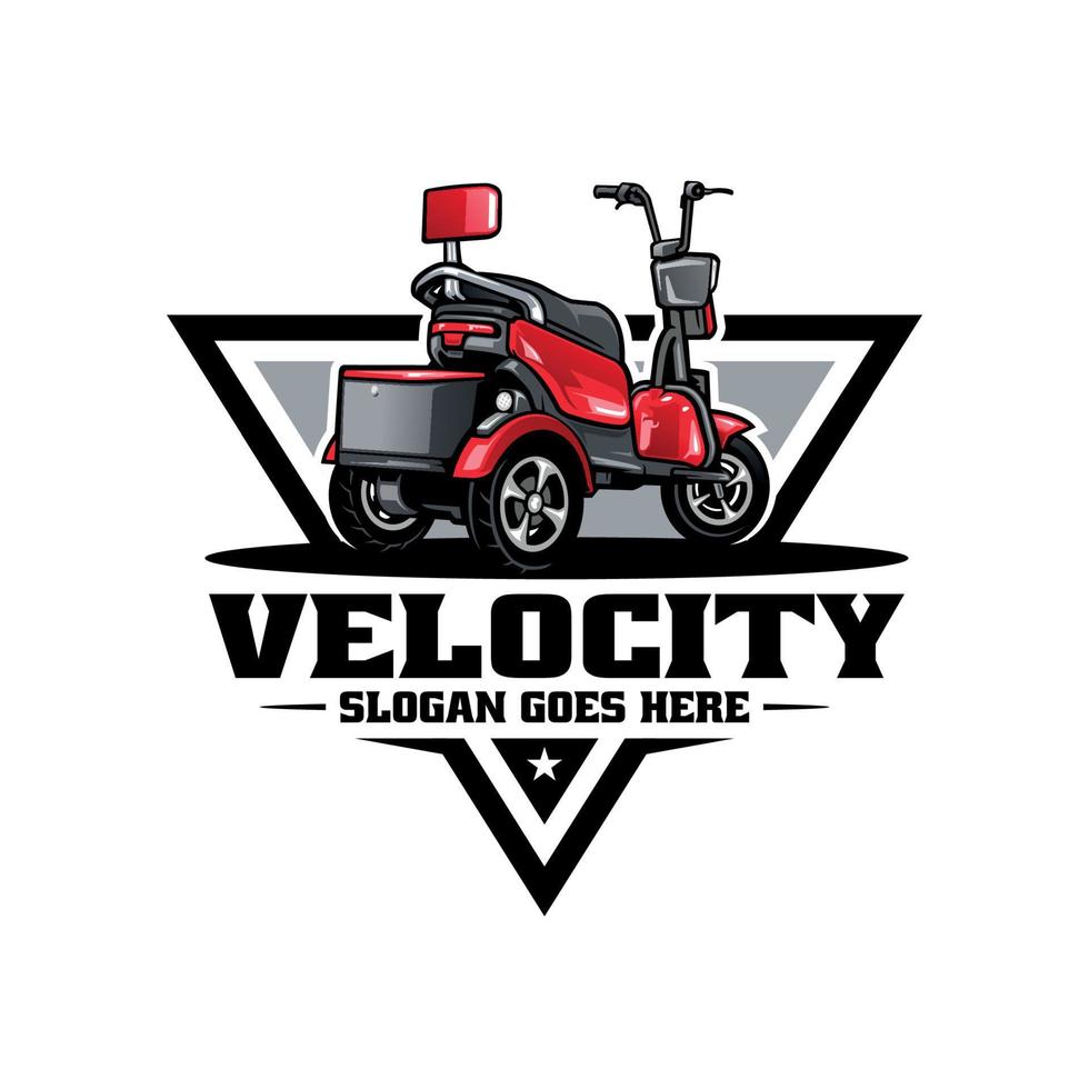 vetor de logotipo de ciclomotor de três rodas de scooter elétrico vermelho