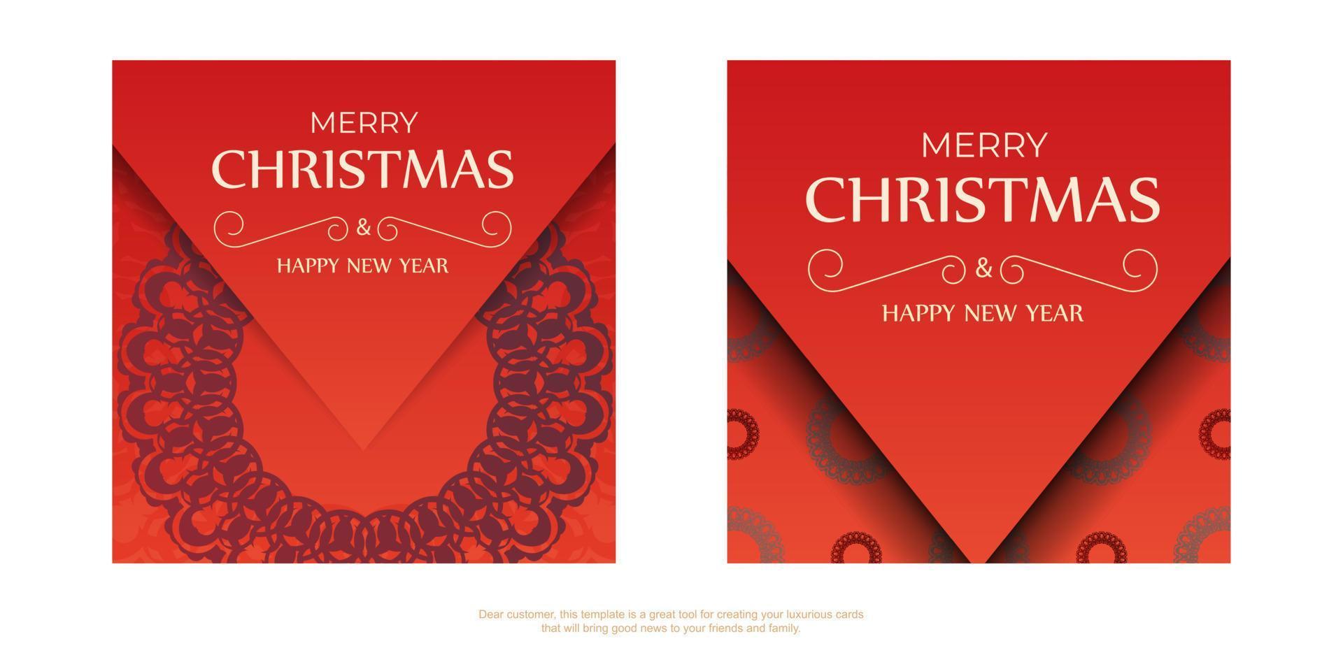 cartão de férias feliz ano novo cor vermelha com ornamento de inverno borgonha vetor