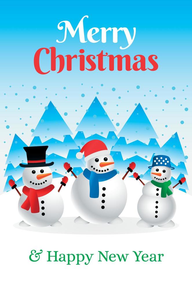 feliz natal e feliz ano novo cartaz com um boneco de neve. feliz natal e feliz ano novo cartão vetor