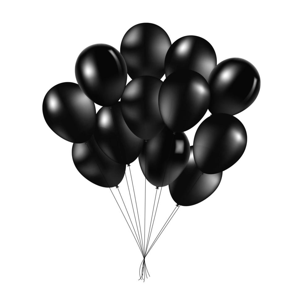 bando de balões infláveis brilhantes pretos sobre fundo claro vetor