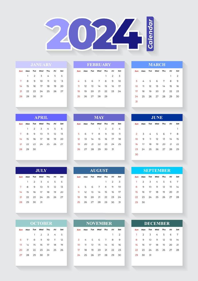 modelo de calendário 2024, vetor editável