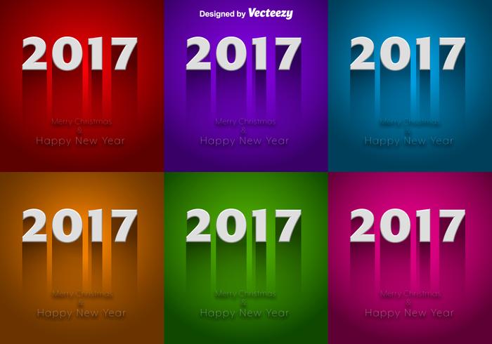 Conjunto de fundos coloridos para celebração de ano novo de 2017 vetor