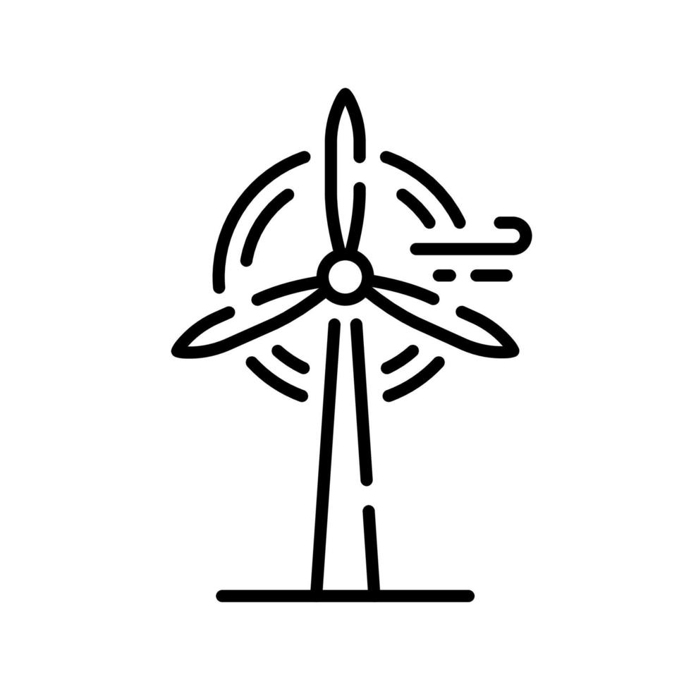 ícone de linha de energia verde de turbina eólica eco. pictograma linear de energia renovável de moinho de vento. ícone de contorno de fazenda de energia de geração de ecologia. moinho de vento ecológico. traço editável. ilustração vetorial isolado. vetor