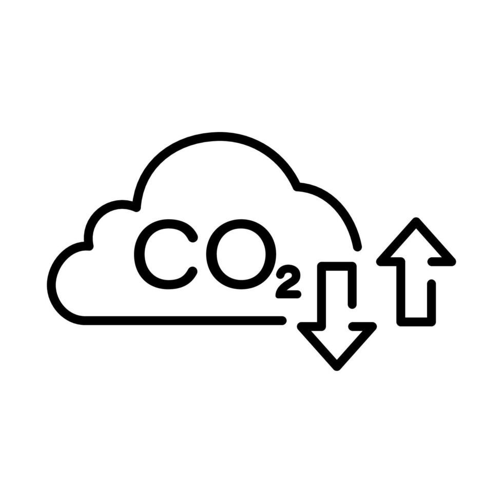 poluição por dióxido de carbono no ícone da linha de ar. pictograma de estufa de redução. co2 com ícone de contorno de gás de emissão de nuvem. símbolo de contaminação da atmosfera. traço editável. ilustração vetorial isolado. vetor