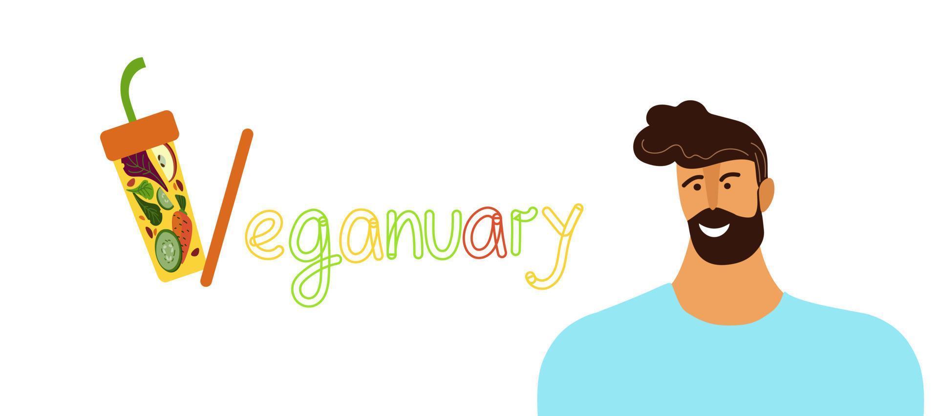 vetor banner de desenho animado doodle plano do dia mundial do vegan. conceito de plano de nutrição, dieta saudável, programa.