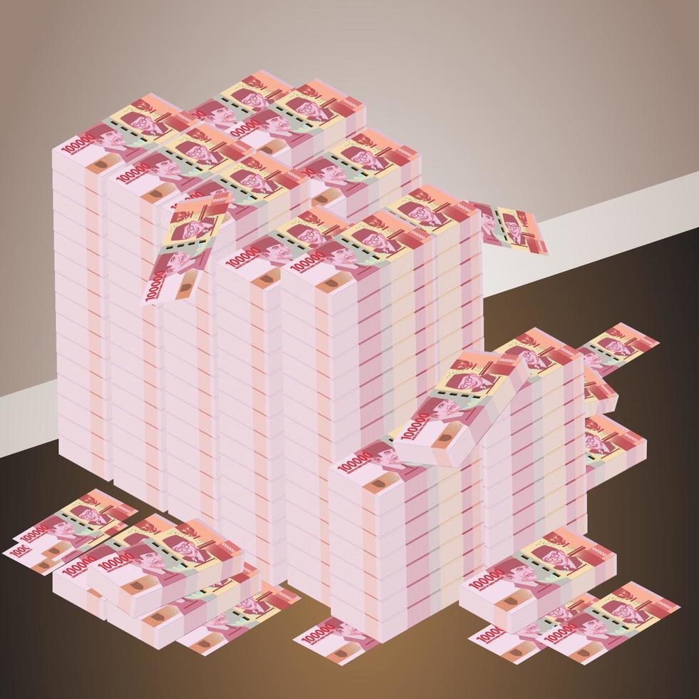 pilha de bilhões de ilustração de dinheiro rupia indonésia vetor