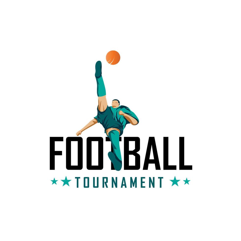 logotipo do jogador de futebol em ação com design de emblema de futebol em fundo branco vetor