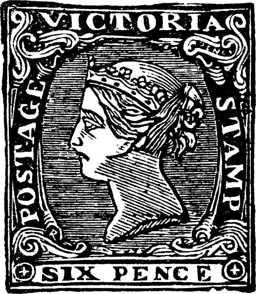 selo de seis pence de victoria de 1854 a 1858, ilustração vintage. vetor