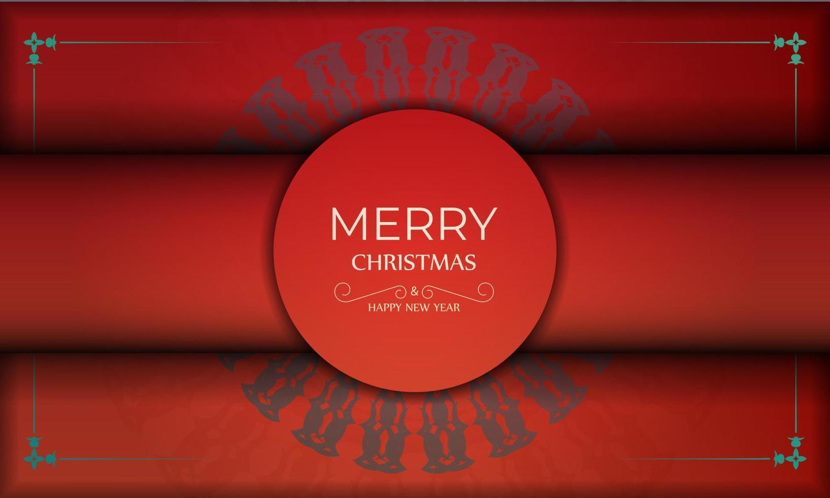 brochura feliz natal e feliz ano novo cor vermelha com ornamento vintage borgonha vetor