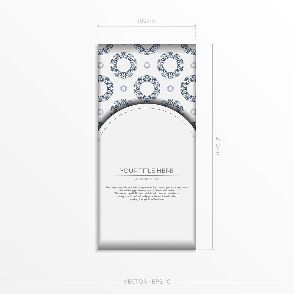 preparando um convite com um lugar para seu texto e padrões abstratos. modelo de vetor luxuoso para cartões postais de design de impressão cores brancas com padrões.
