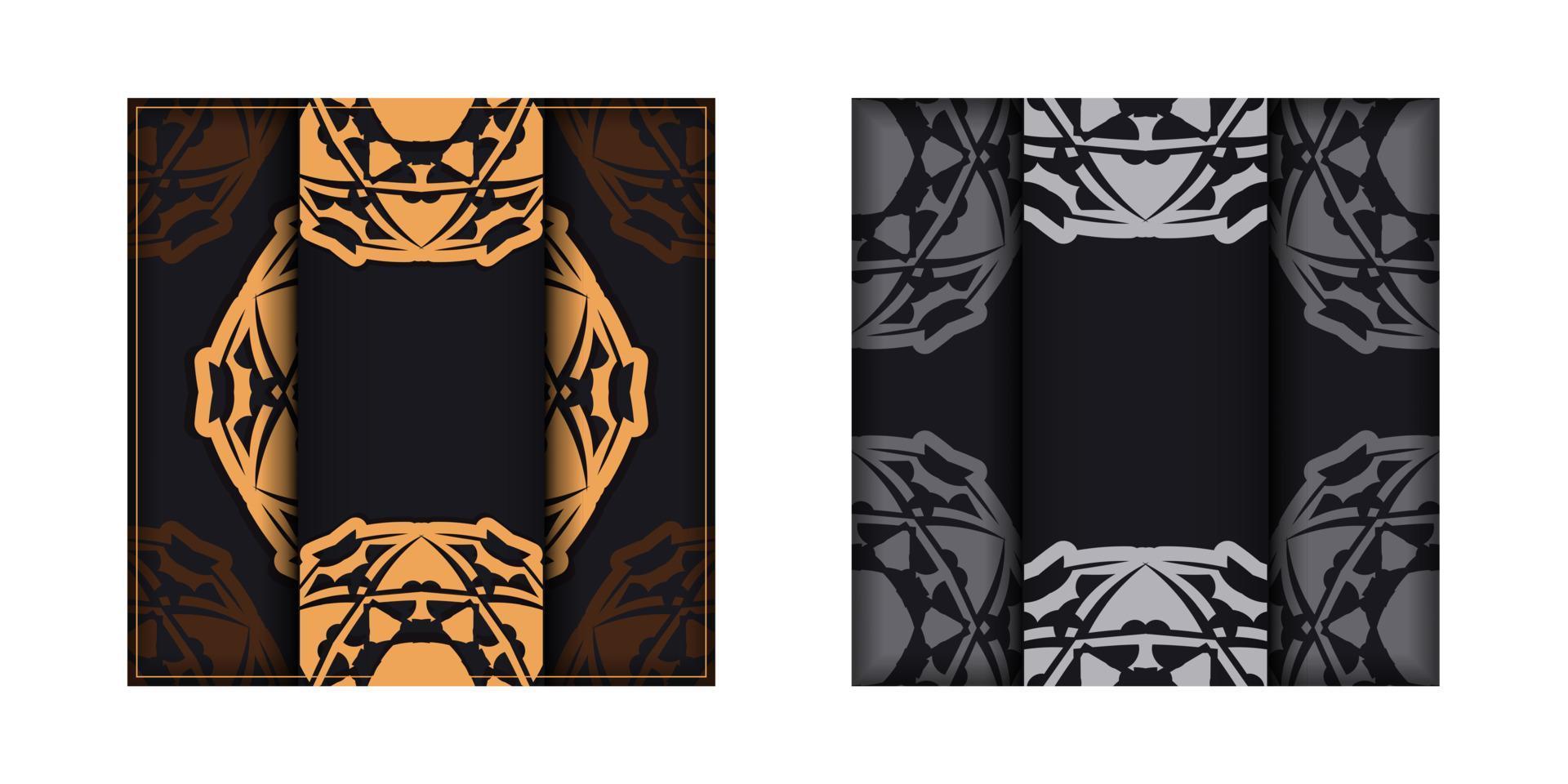 brochura de saudação em cor escura com ornamento vintage laranja e cinza vetor
