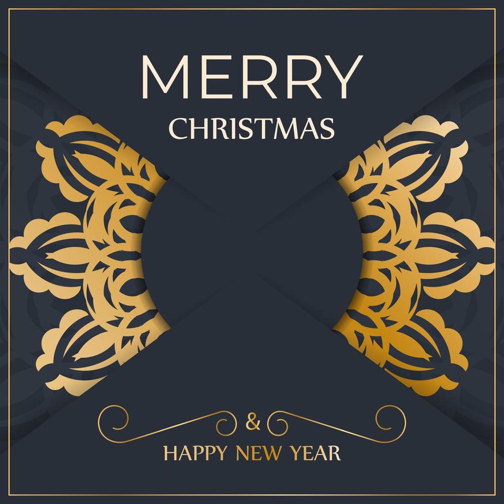 brochura de feliz ano novo azul escuro com ornamentos de ouro de luxo vetor