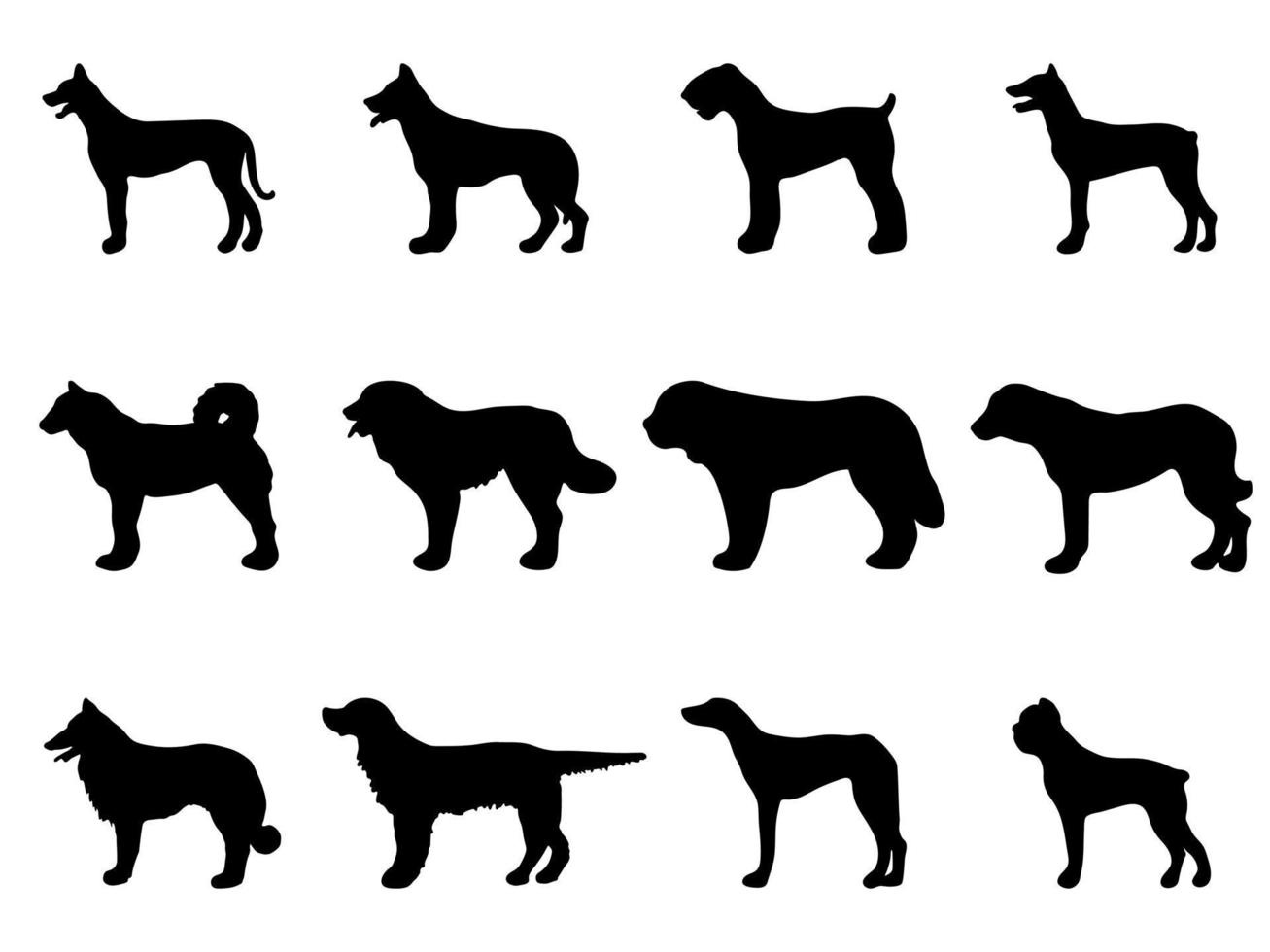 conjunto de silhueta de cachorro. silhuetas negras de cães em um fundo branco. ilustração vetorial vetor