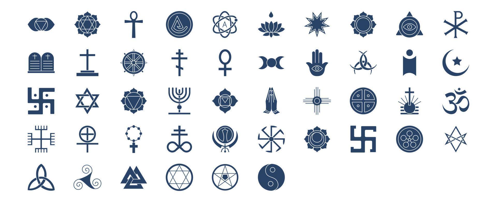 coleção de ícones relacionados a símbolos culturais, incluindo ícones como cristianismo, hinduísmo, islamismo, islâmico, judaico e muito mais. ilustrações vetoriais, conjunto perfeito de pixels vetor