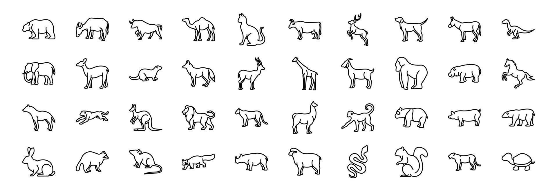 coleção de ícones relacionados ao corpo animal, incluindo ícones como urso, cachorro, dinossauro, vaca e muito mais. ilustrações vetoriais, conjunto perfeito de pixels vetor