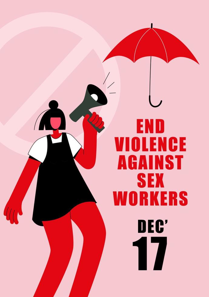 uma garota de meia-calça protesta com um pôster. dia internacional para acabar com a violência contra profissionais do sexo. vetor