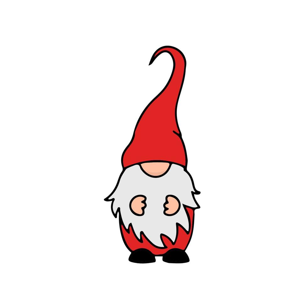 gnomo de desenho animado desenhado à mão isolado no branco. caráter nórdico escandinavo. modelo vetorial para cartão de natal ou dia dos namorados, banner, pôster, camiseta, etc vetor