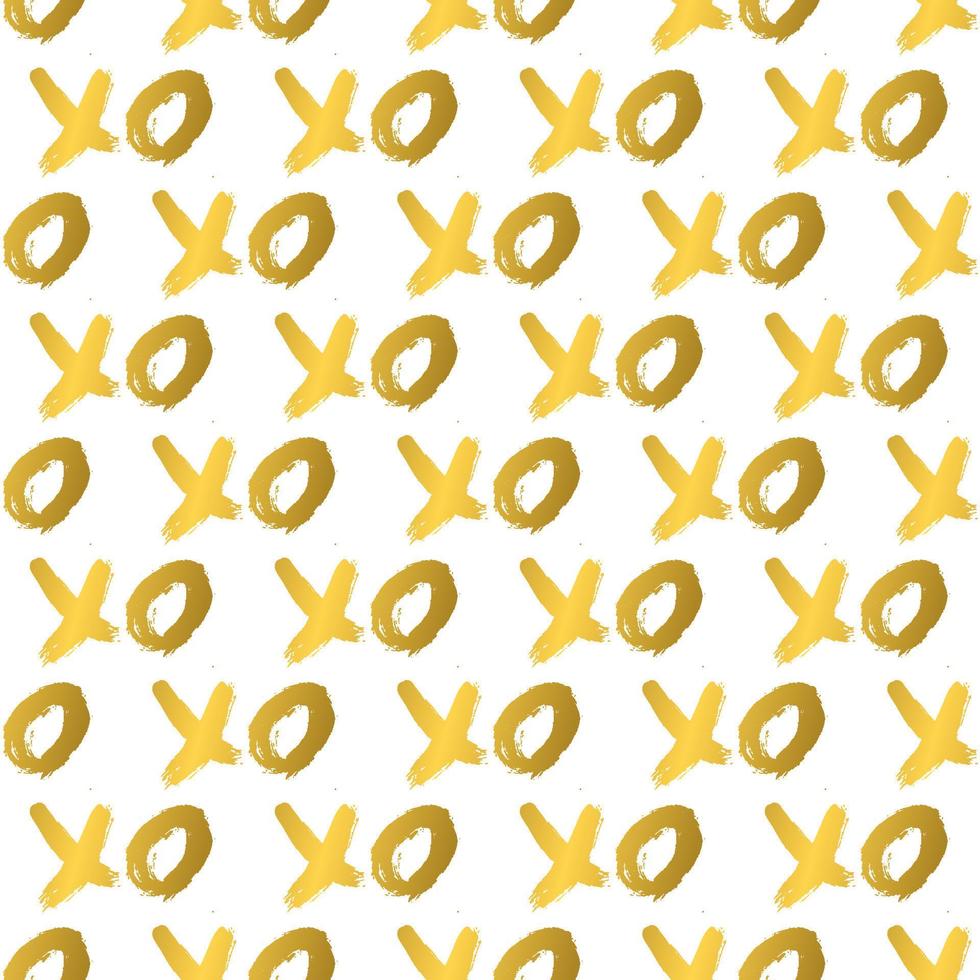 sem costura padrão xoxo em fundo branco. abraços e beijos símbolo de abreviação. letras de escova de ouro escritas à mão xo. ilustração vetorial. modelo fácil de editar para cartão de dia dos namorados, tecido, etc vetor