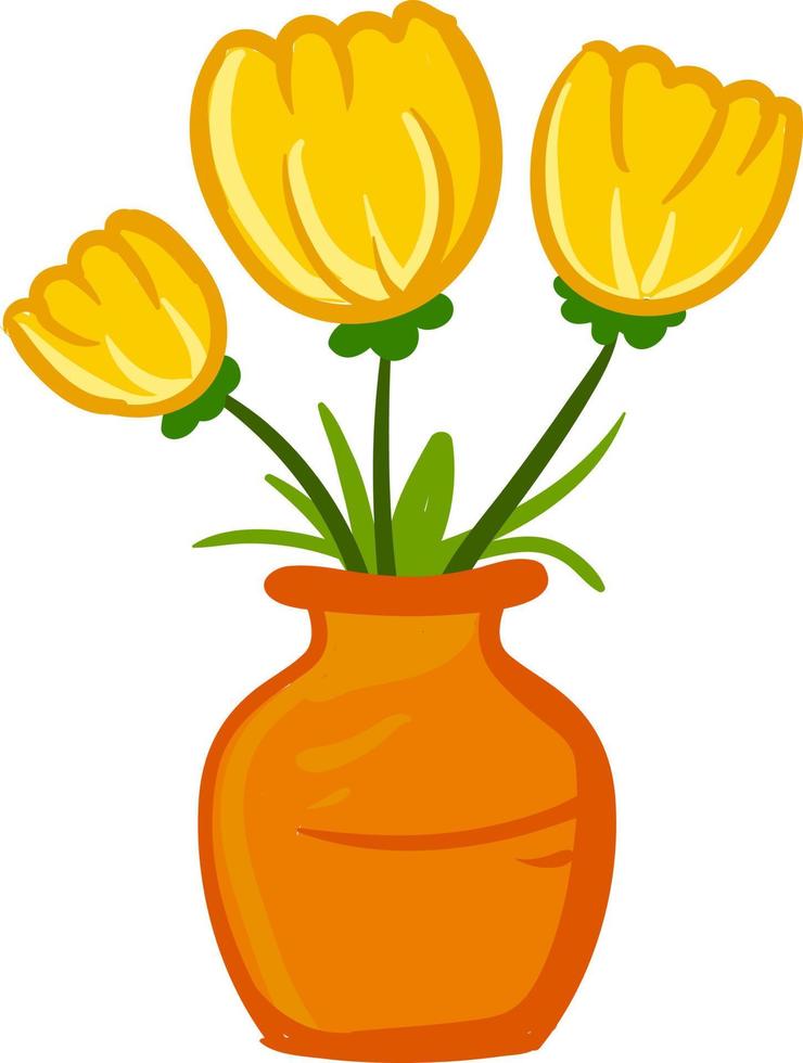 flor amarela em vaso, ilustração, vetor em fundo branco