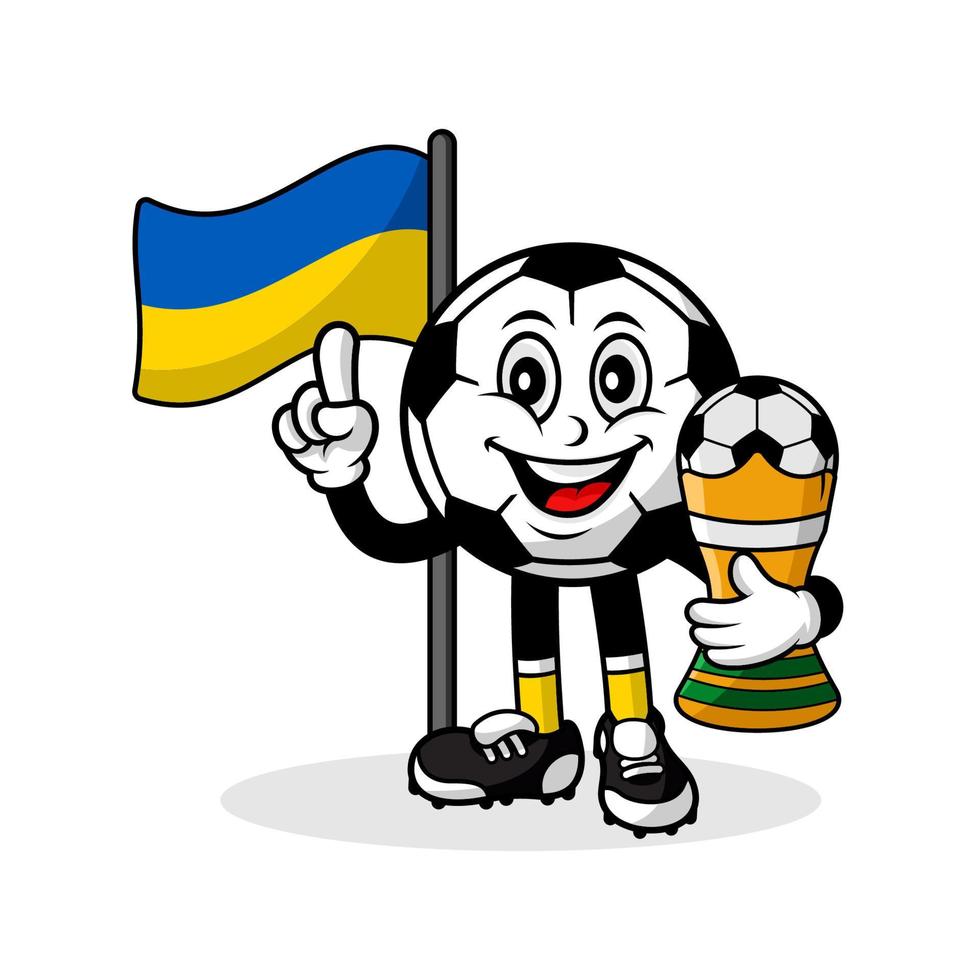 mascote cartoon futebol bandeira da ucrânia com vencedor do troféu vetor