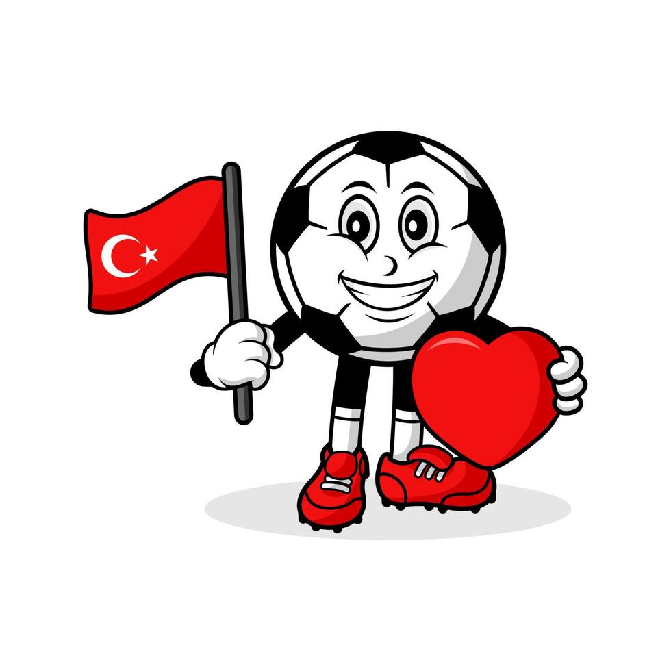 mascote desenho animado futebol amor turquia design de bandeira vetor