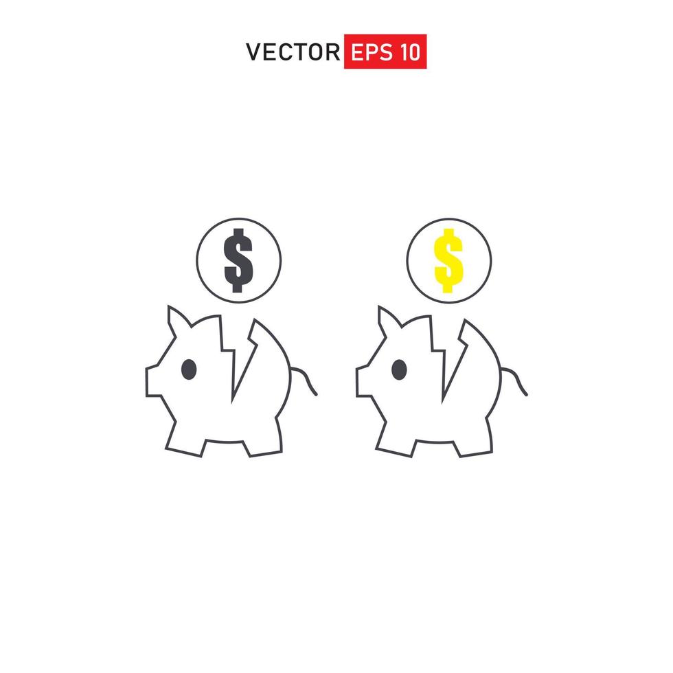 conceito de economia com ícone de rachadura de cofrinho representa desvalorização e diminuição da moeda do dólar vetor