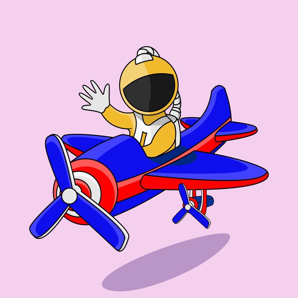 personagem fofo, astronauta está dirigindo um avião, adequado para livros infantis, ícones, feeds de mídia social e outros vetor