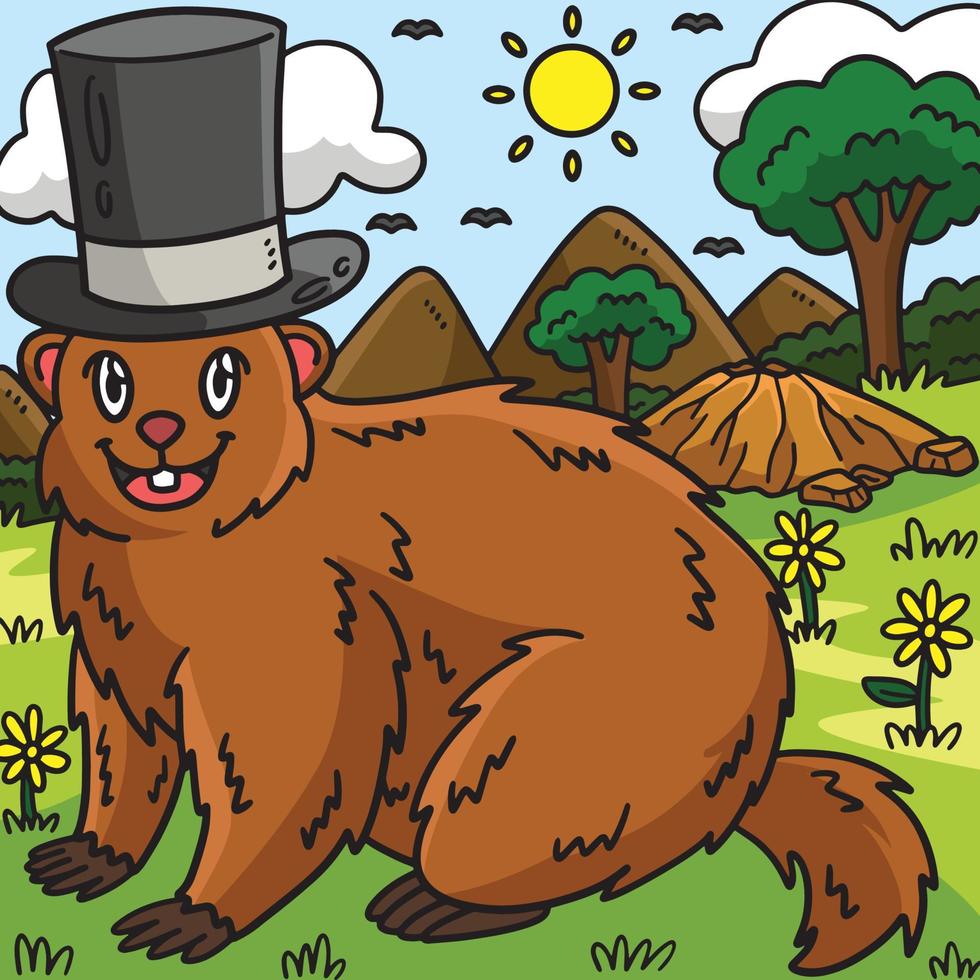 cartola de marmota colorida ilustração dos desenhos animados vetor