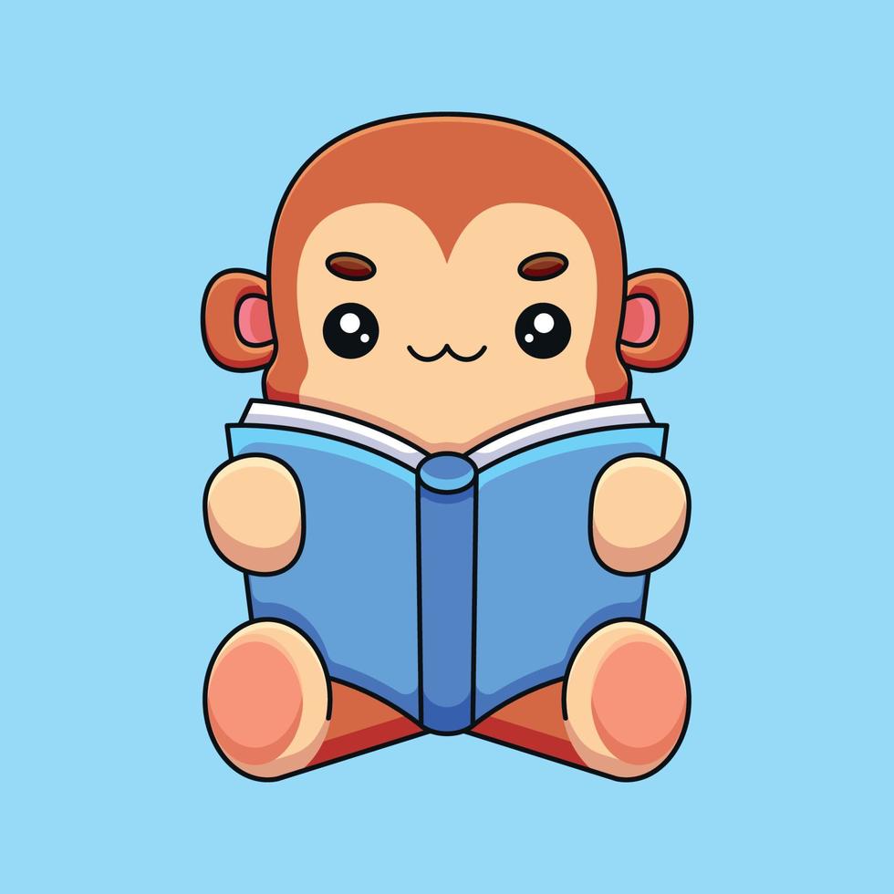 macaco bonito lendo livro mascote dos desenhos animados doodle arte conceito desenhado à mão vetor ilustração do ícone kawaii