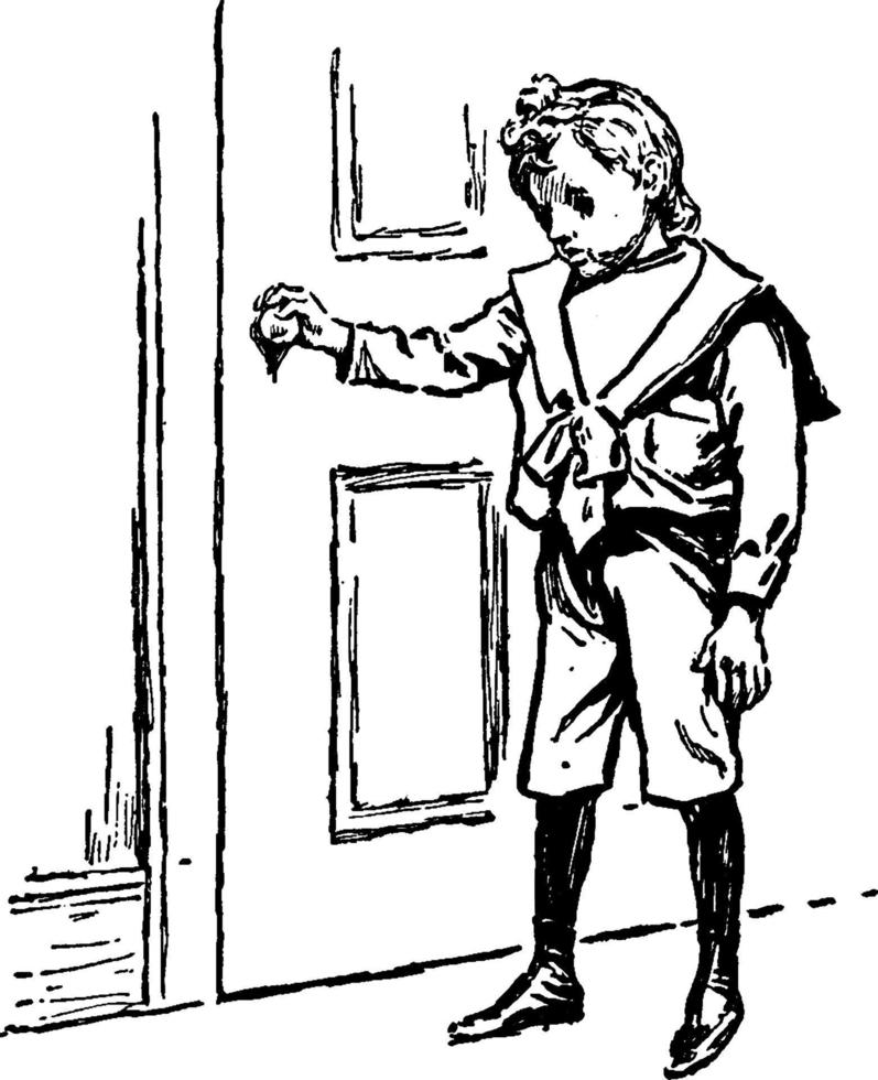 menino na porta, ilustração vintage vetor