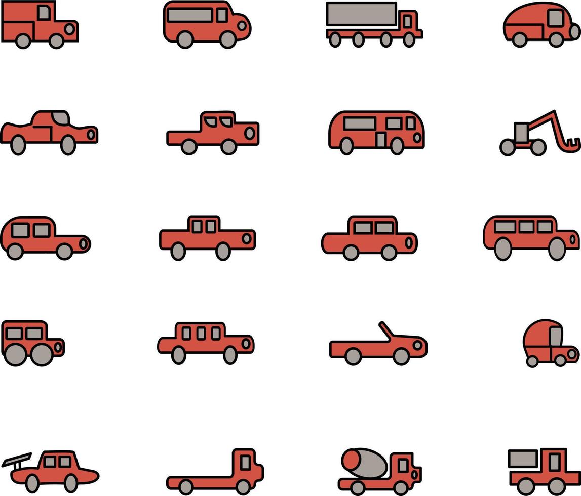 pacote de ícones de carro vermelho, ilustração, vetor, sobre um fundo branco. vetor