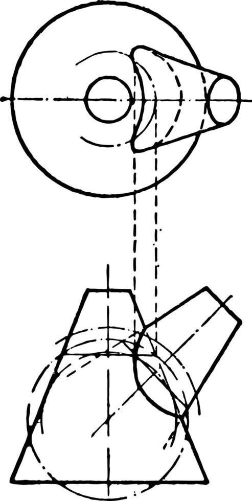 interseção de ilustração vintage de dois cones. vetor