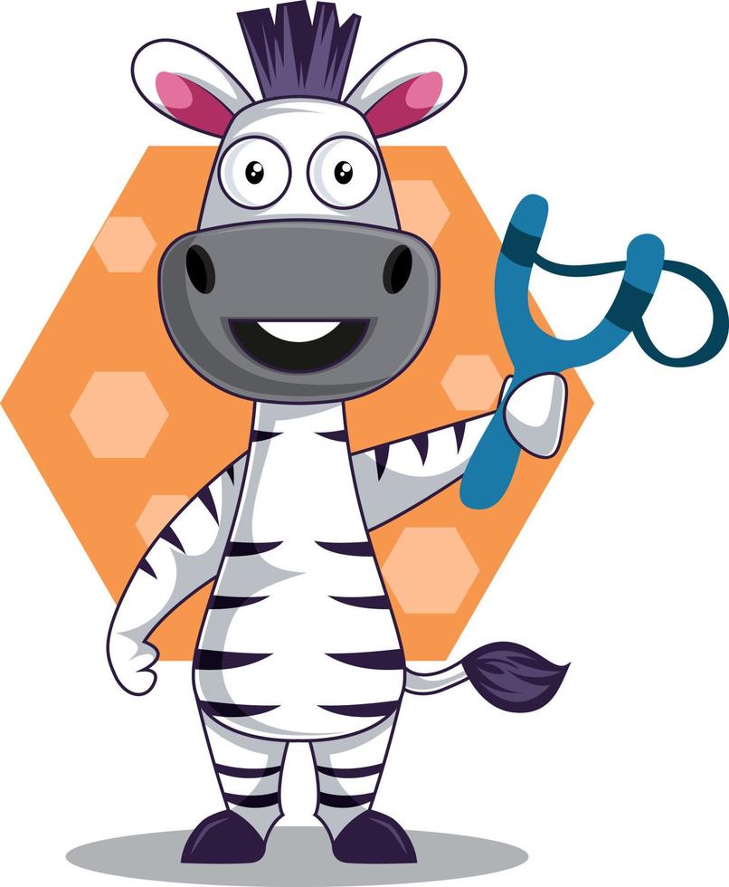 zebra com estilingue, ilustração, vetor em fundo branco.